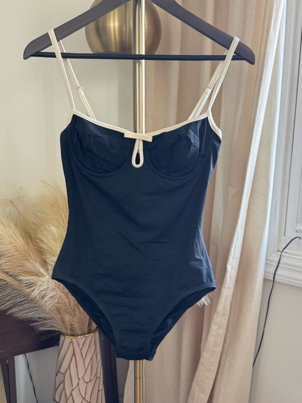 kate spade Black One-Piece Swimsuit with Cream Trim and Bow Detail